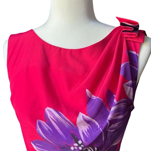 Anthropologie Yoana Baraschi Dress Sz Large Red Floral midi Satin Lined Keyhole - Picture 2 of 9